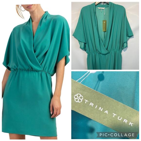 Trina Turk Concourse Mini Dress Women's Green Size L NWT - Picture 1 of 10